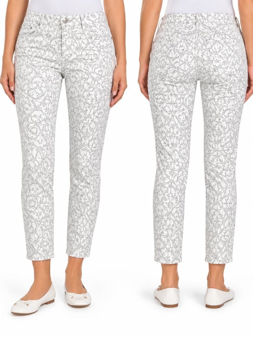 WHBM Blanc Mid-Rise Slim Ankle Jeans Size 8 8R White & Silver